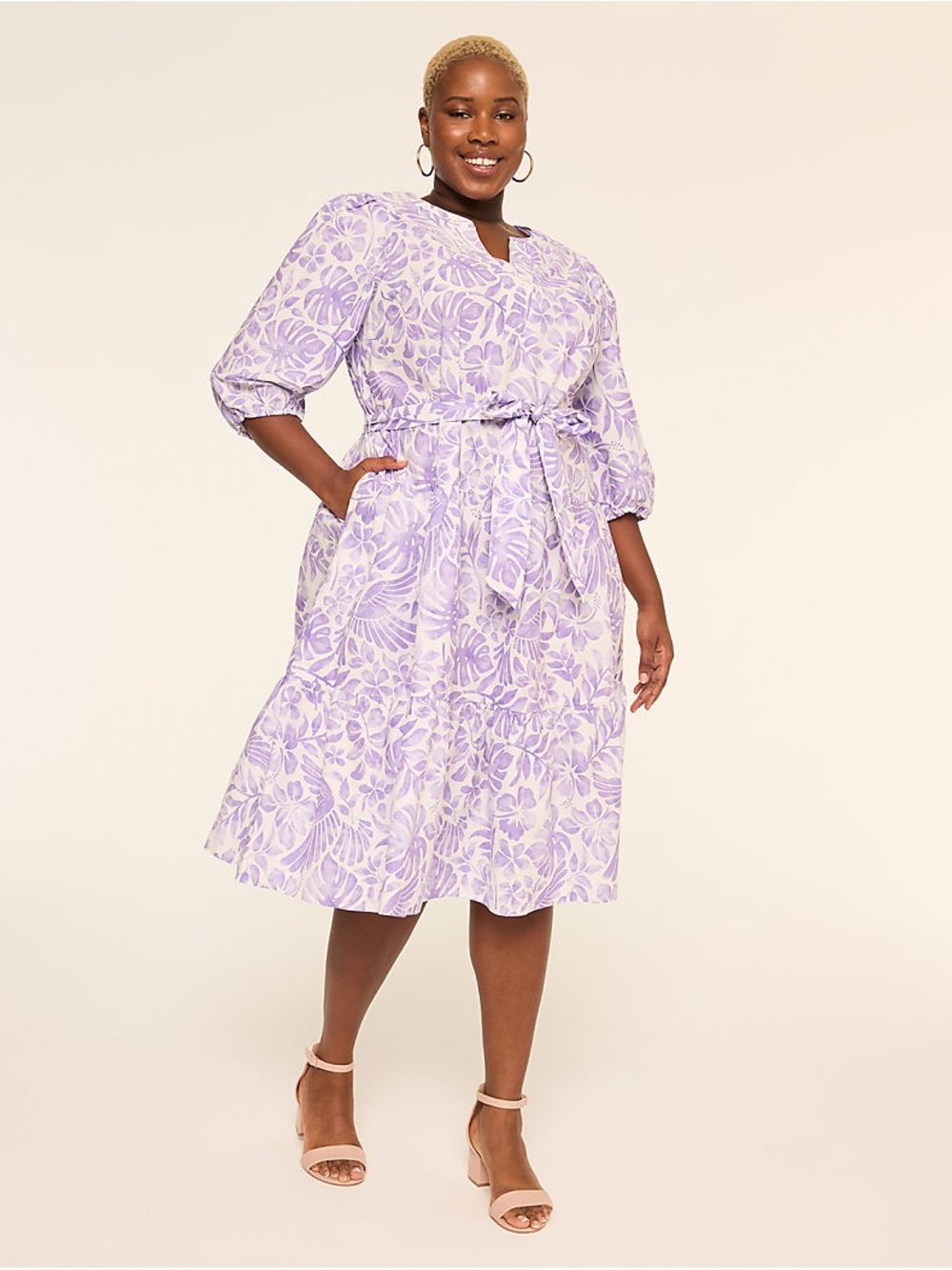 LANE BRYANT Bracelet-Sleeve Tiered Midi Dress